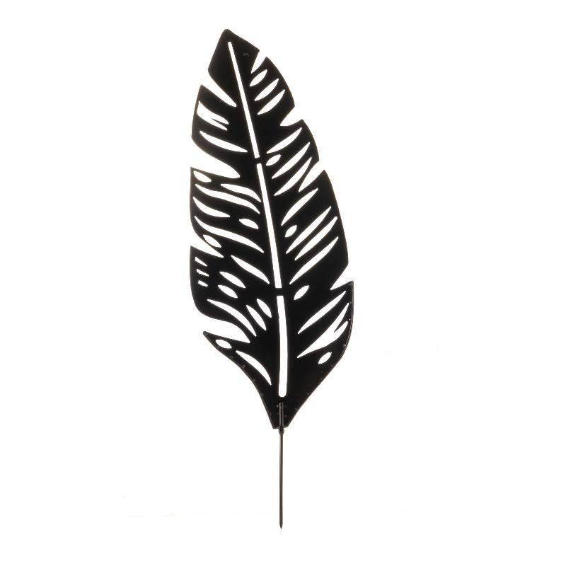 Recycled Metal Skeleton Leaf Stake - Tall Black